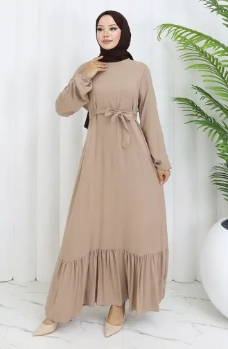 Geplooide Jurk Met Riem 4103-04 Mink 4103-04