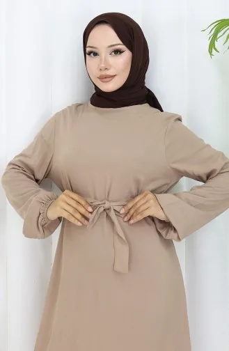 Geplooide Jurk Met Riem 4103-04 Mink 4103-04