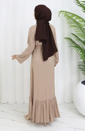 Geplooide Jurk Met Riem 4103-04 Mink 4103-04