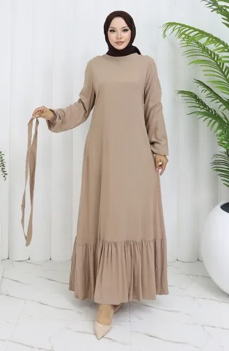 Geplooide Jurk Met Riem 4103-04 Mink 4103-04