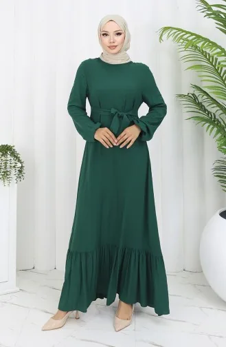 Ruffled Belted Dress 4103-05 Emerald Green 4103-05