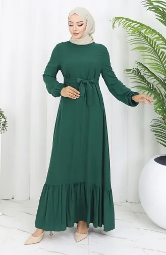 Ruffled Belted Dress 4103-05 Emerald Green 4103-05