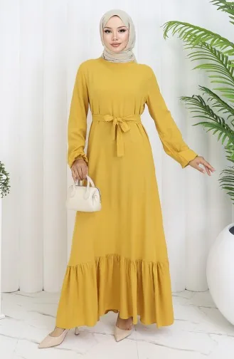 Kleid Mit Rüschen Und Gürtel 4103-06 Gelb 4103-06