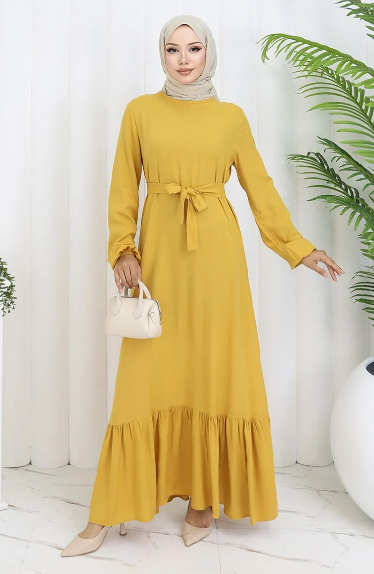 Kleid Mit Rüschen Und Gürtel 4103-06 Gelb 4103-06