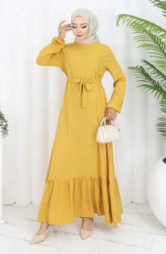 Kleid Mit Rüschen Und Gürtel 4103-06 Gelb 4103-06