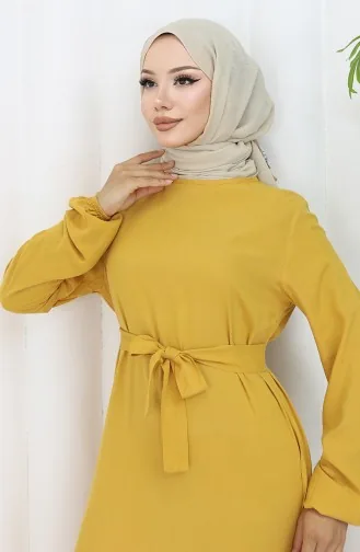Kleid Mit Rüschen Und Gürtel 4103-06 Gelb 4103-06