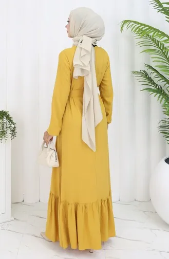 Kleid Mit Rüschen Und Gürtel 4103-06 Gelb 4103-06