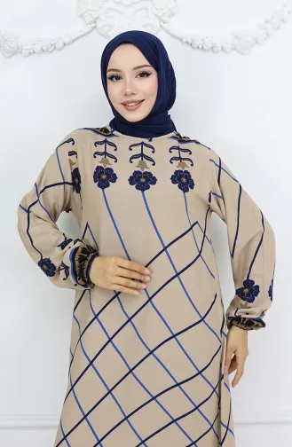 Viscose Fabric Elastic Sleeve End Dress 0030-01 Milk Coffee Navy Blue 0030-01