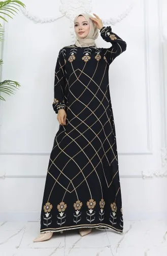 Viscose Stof Elastische Mouw Jurk 0030-03 Zwart Nerts 0030-03