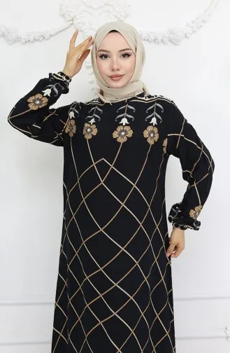 Viscose Stof Elastische Mouw Jurk 0030-03 Zwart Nerts 0030-03