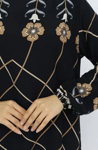 Viscose Stof Elastische Mouw Jurk 0030-03 Zwart Nerts 0030-03