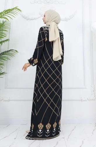 Viscose Stof Elastische Mouw Jurk 0030-03 Zwart Nerts 0030-03