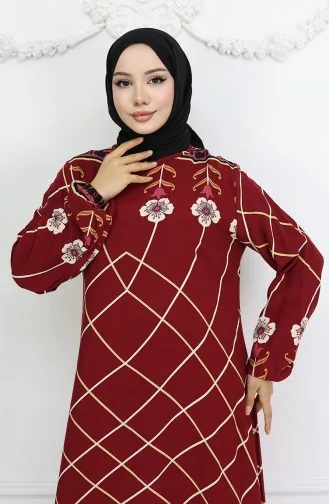 Viscose Stof Elastische Mouw Jurk 0030-04 Claret Red 0030-04