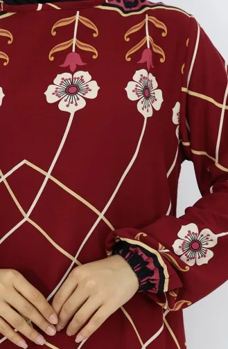 Viscose Stof Elastische Mouw Jurk 0030-04 Claret Red 0030-04