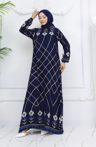 Navy Blue İslamitische Jurk 0030-05