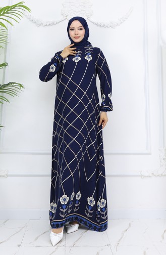 Navy Blue İslamitische Jurk 0030-05