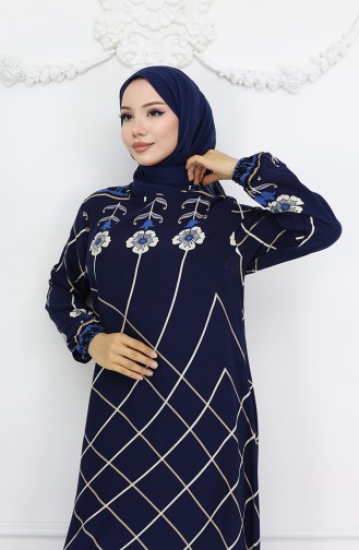 Navy Blue İslamitische Jurk 0030-05