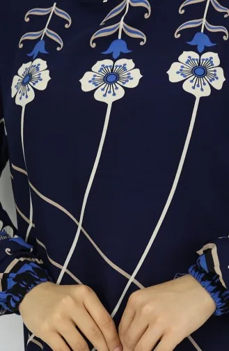 Viscose Stof Elastische Mouw Jurk 0030-05 Marineblauw 0030-05