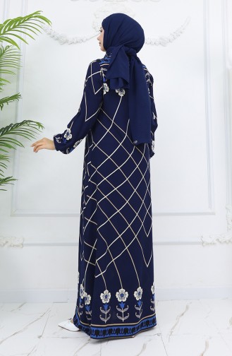 Navy Blue İslamitische Jurk 0030-05