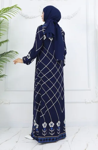 Viscose Stof Elastische Mouw Jurk 0030-05 Marineblauw 0030-05