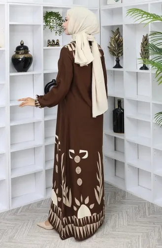 Robe à Motifs Avec Manches élastiques 0084-03 Marron 0084-03