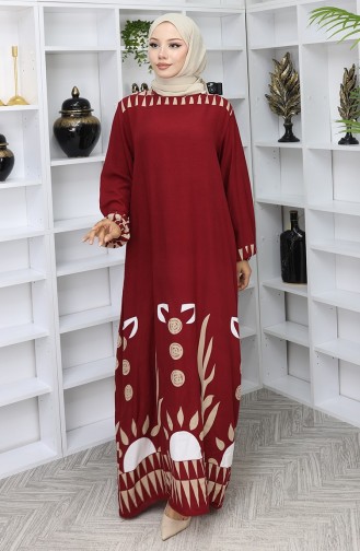 Claret Red Hijab Dress 0084-04