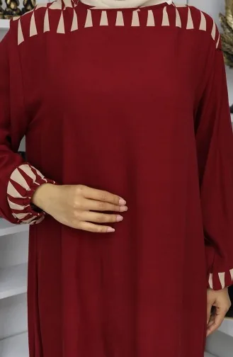 Kolu lastikli Desenli Elbise 0084-04 Bordo