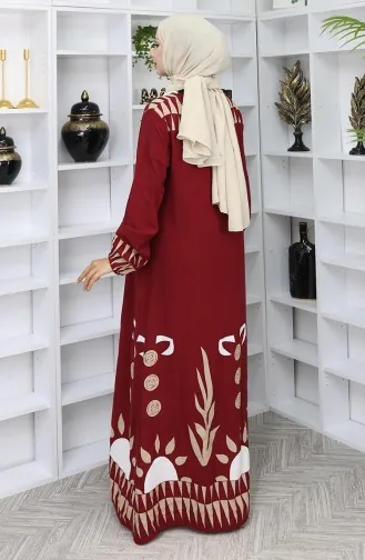 Kolu lastikli Desenli Elbise 0084-04 Bordo