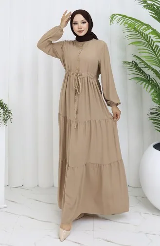 Viscose Stof Halfgeknoopte Jurk 0085-05 Mink 0085-05