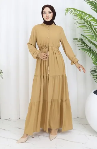 Viscose Stof Halfgeknoopte Jurk 0085-07 Melkkoffie 0085-07