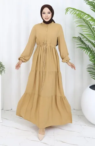 Viscose Stof Halfgeknoopte Jurk 0085-07 Melkkoffie 0085-07