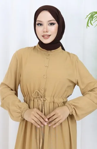 Viscose Stof Halfgeknoopte Jurk 0085-07 Melkkoffie 0085-07