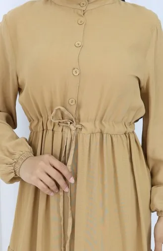 Viscose Stof Halfgeknoopte Jurk 0085-07 Melkkoffie 0085-07