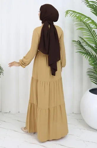 Viscose Stof Halfgeknoopte Jurk 0085-07 Melkkoffie 0085-07