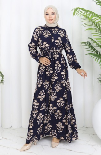 Navy Blue İslamitische Jurk 2052-02