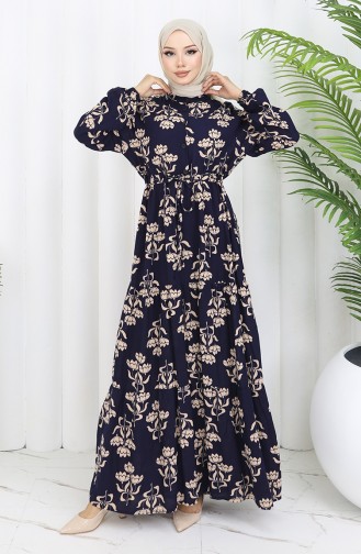 Navy Blue İslamitische Jurk 2052-02