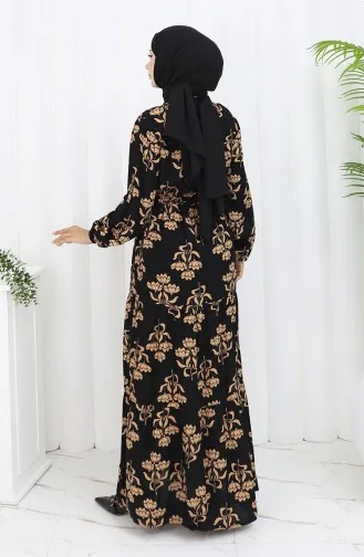 Half Buttoned Patterned Dress 2052-05 Black Milk Coffee 2052-05