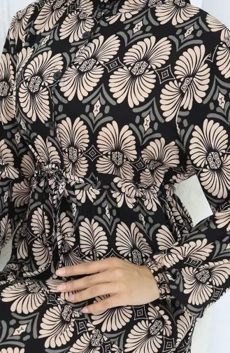 Viscose Stof Geknoopte Jurk Met Patroon 2053-01 Zwarte Nerts 2053-01