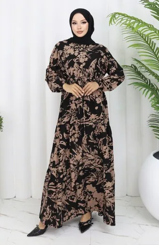 Robe à Motifs En Viscose 2054-04 Vison Noir 2054-04
