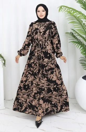 Robe à Motifs En Viscose 2054-04 Vison Noir 2054-04