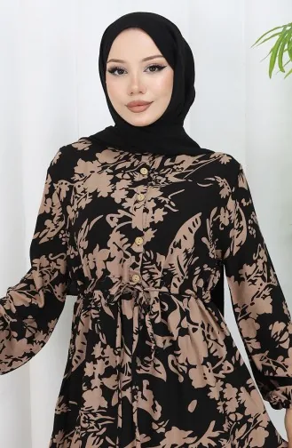 Robe à Motifs En Viscose 2054-04 Vison Noir 2054-04
