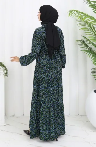 Gemustertes Kleid Mit Elastischen Ärmeln 2057-02 Schwarz 2057-02