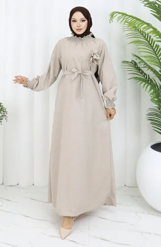 Elastische Gedetailleerde Riemjurk 2063-02 Mink 2063-02