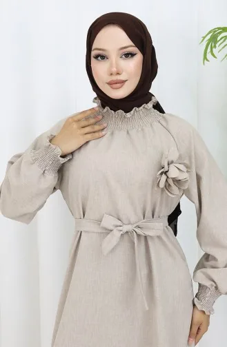 Elastische Gedetailleerde Riemjurk 2063-02 Mink 2063-02