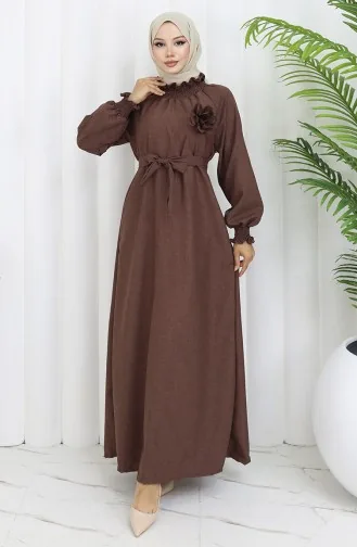 Elastische Gedetailleerde Riemjurk 2063-03 Bruin 2063-03