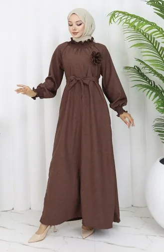 Elastische Gedetailleerde Riemjurk 2063-03 Bruin 2063-03