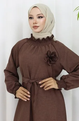 Elastische Gedetailleerde Riemjurk 2063-03 Bruin 2063-03