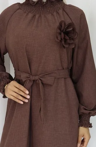 Elastische Gedetailleerde Riemjurk 2063-03 Bruin 2063-03