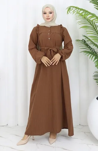Ruffle Belted Dress 2064-04 Brown 2064-04