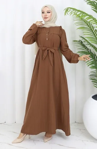 Ruffle Belted Dress 2064-04 Brown 2064-04